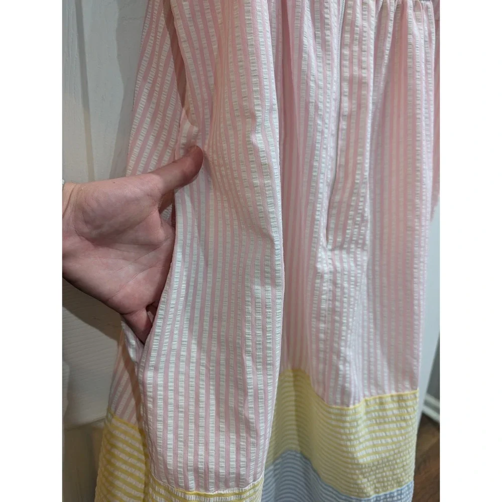 Vandemere Vtg 80s Seersucker Colorblock Pastel House Dress M Grannycore Kaftan